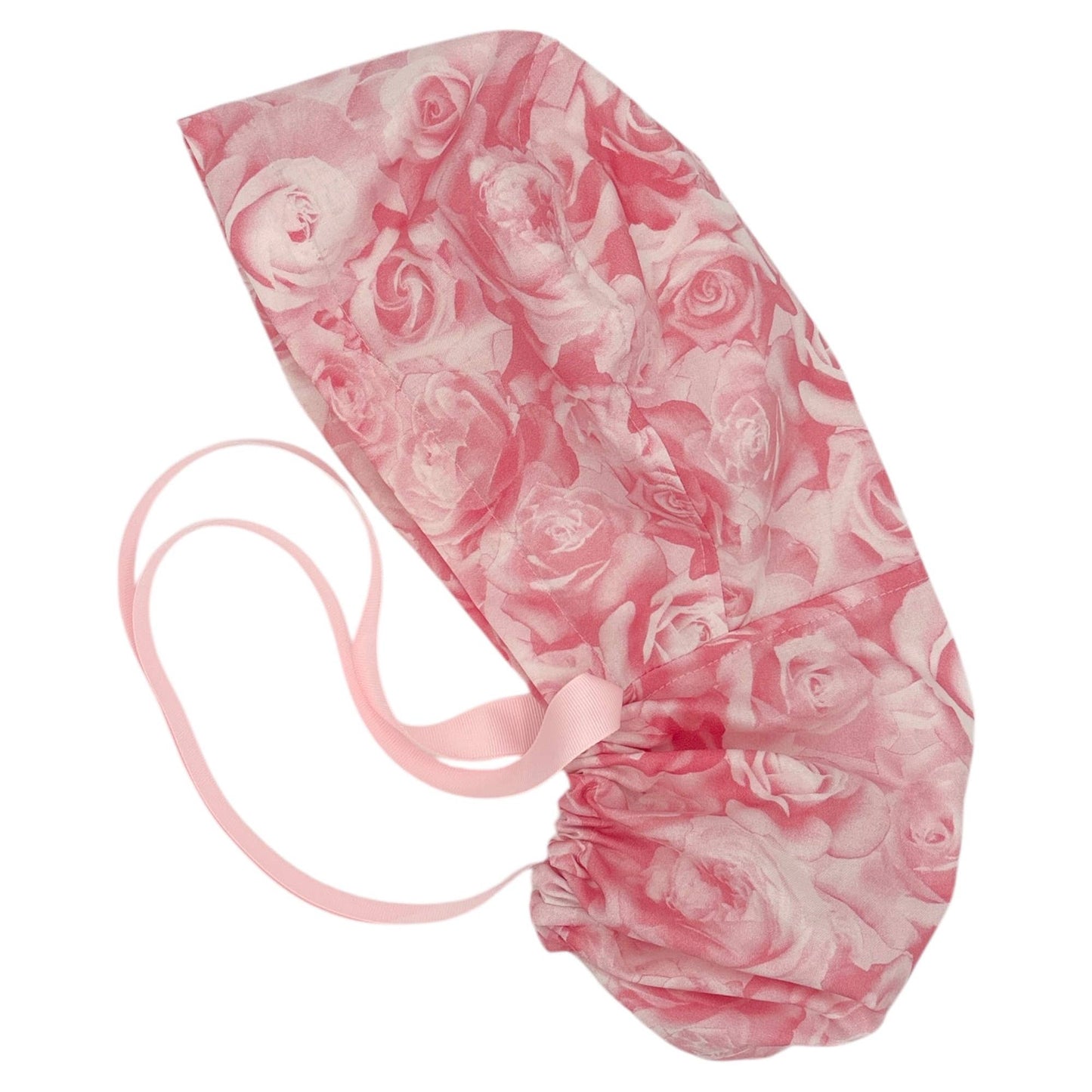 Pink Rose Ponytail Medical Scrub Cap