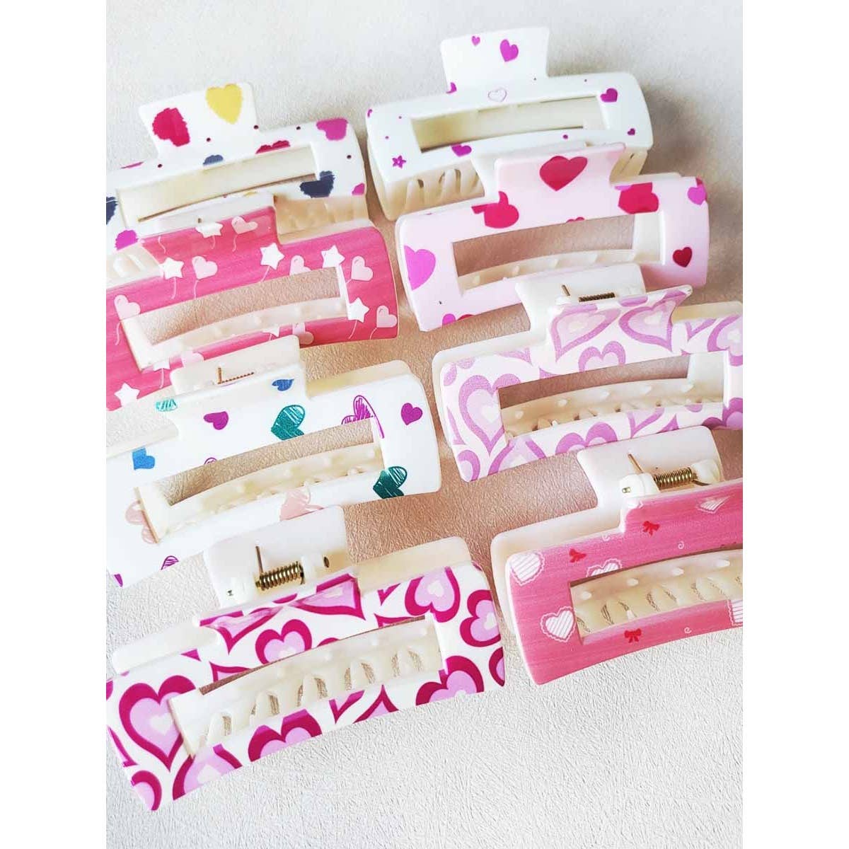 Assorted Heart Printed Hair Claw Clips