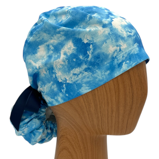 Blue Sky Scrub Cap Pony Tail Scrub Hat Ribbon Tie