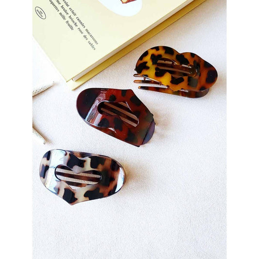 Leopard Pattern Heart Shaped Flat Hair Claw Clips