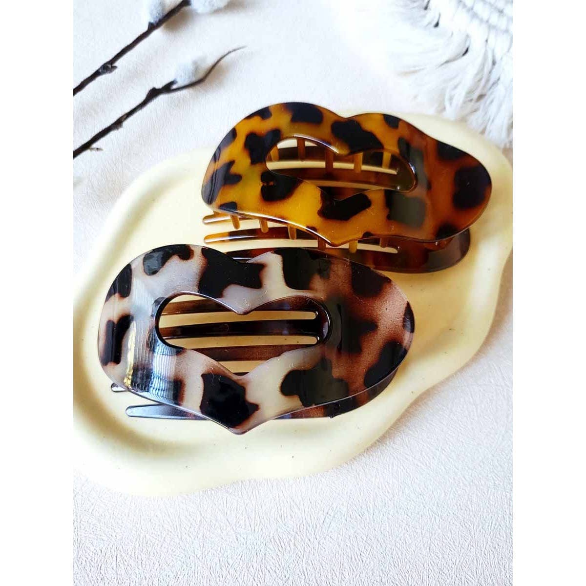 Leopard Pattern Heart Shaped Flat Hair Claw Clips