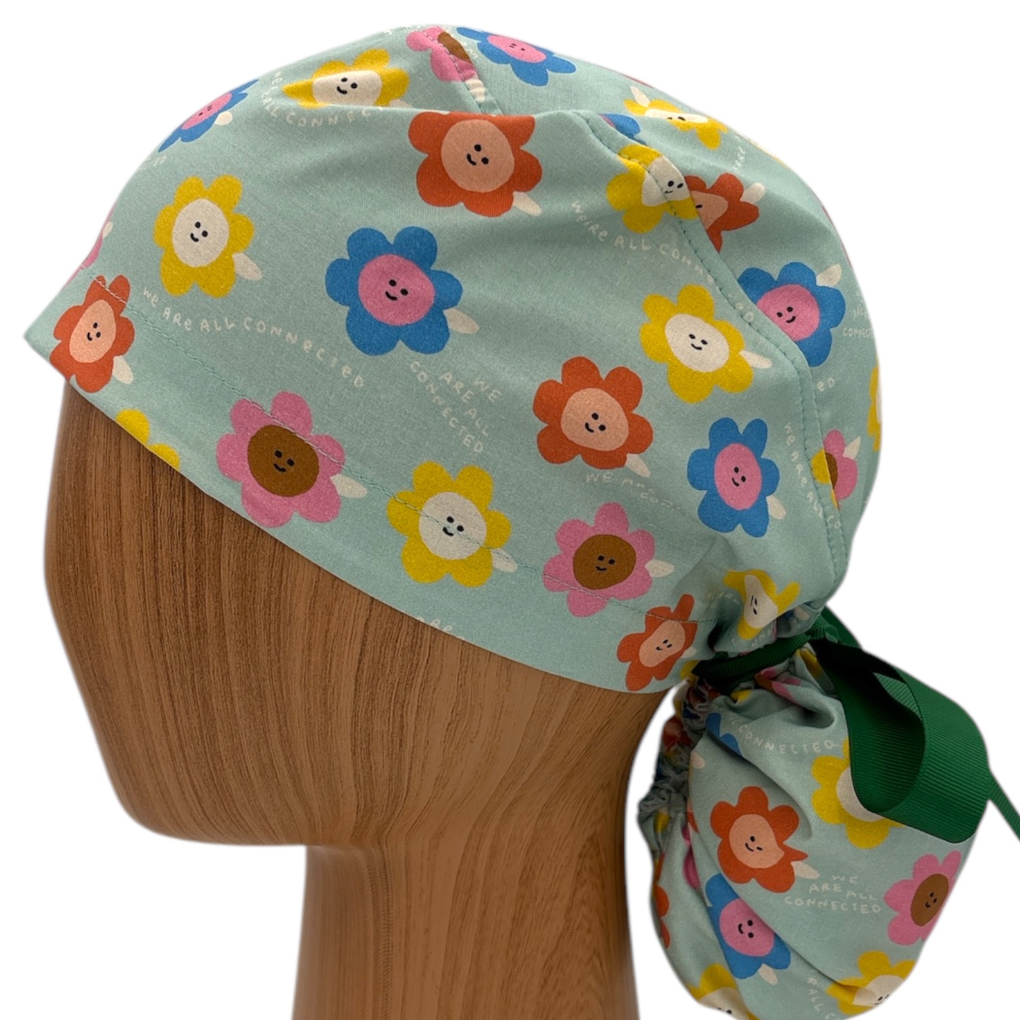 Happy Daisy Floral Ponytail Scrub Cap