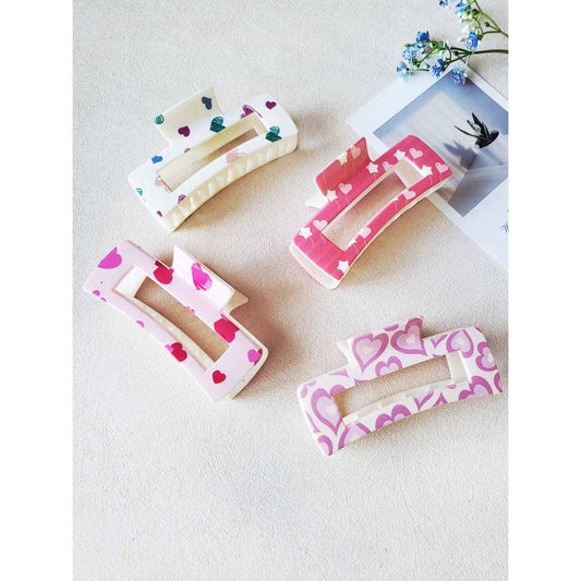 Assorted Heart Printed Hair Claw Clips