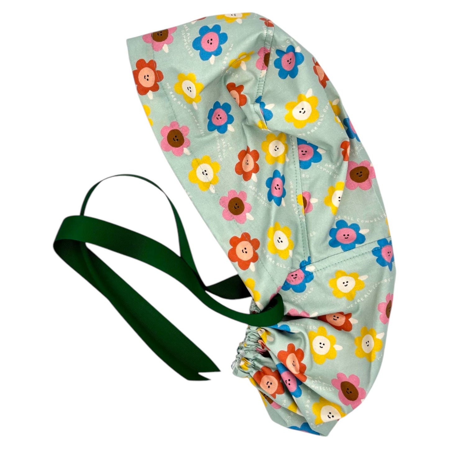 Happy Daisy Floral Ponytail Scrub Cap