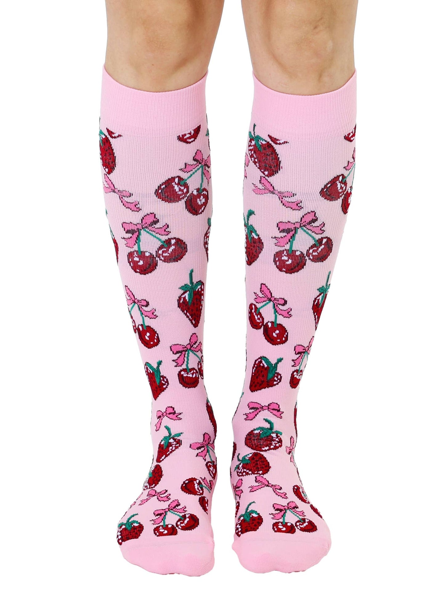 Compression Socks (15-20mmHg) - Sweet Fruits & Bows - Pink