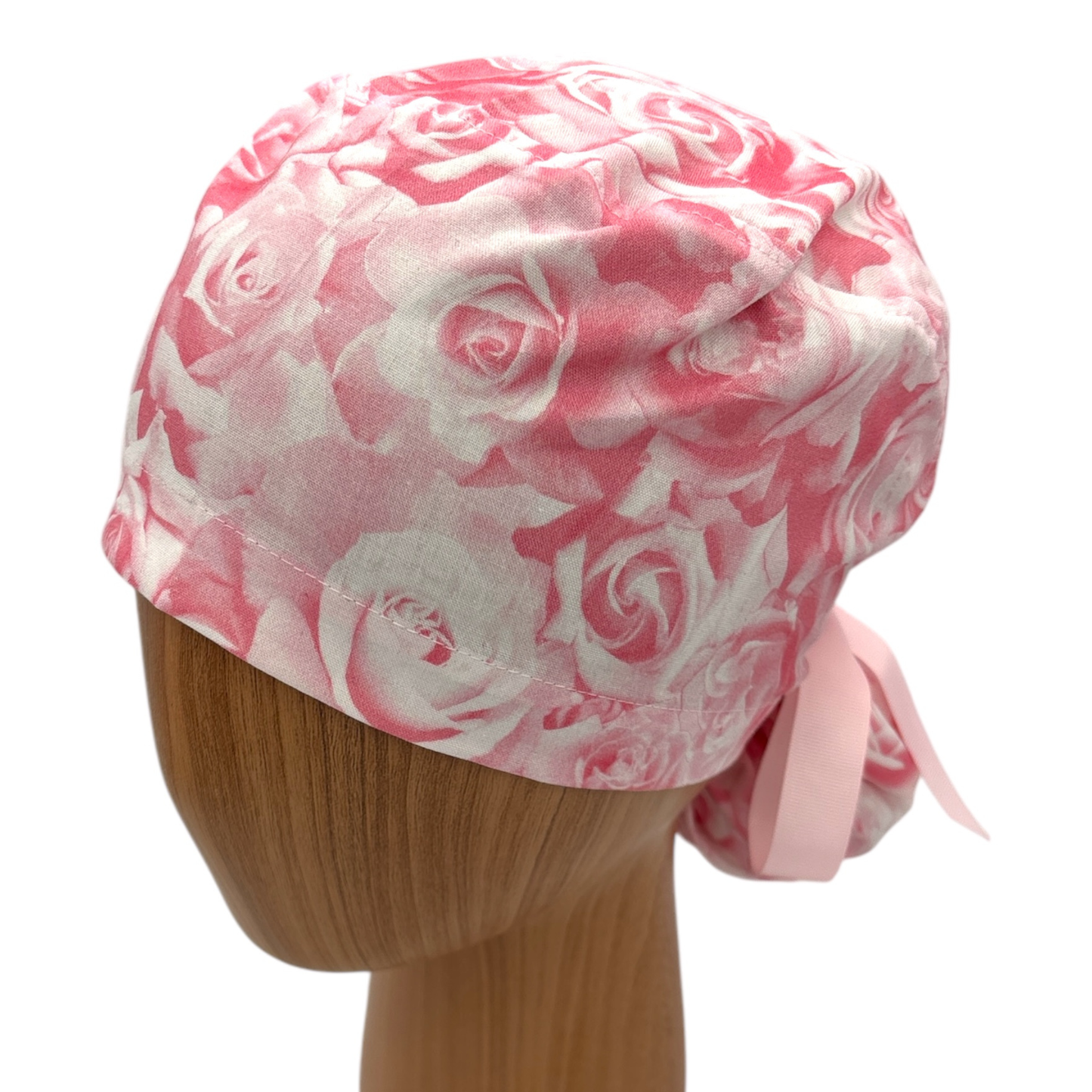 Pink Rose Ponytail Medical Scrub Cap
